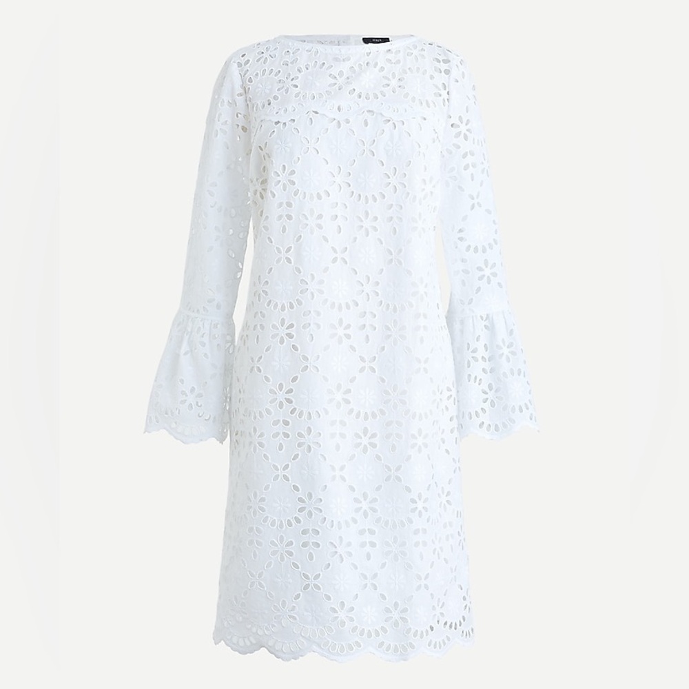 NWT J.Crew White Eyelet Bell Sleeve Dress Size 8